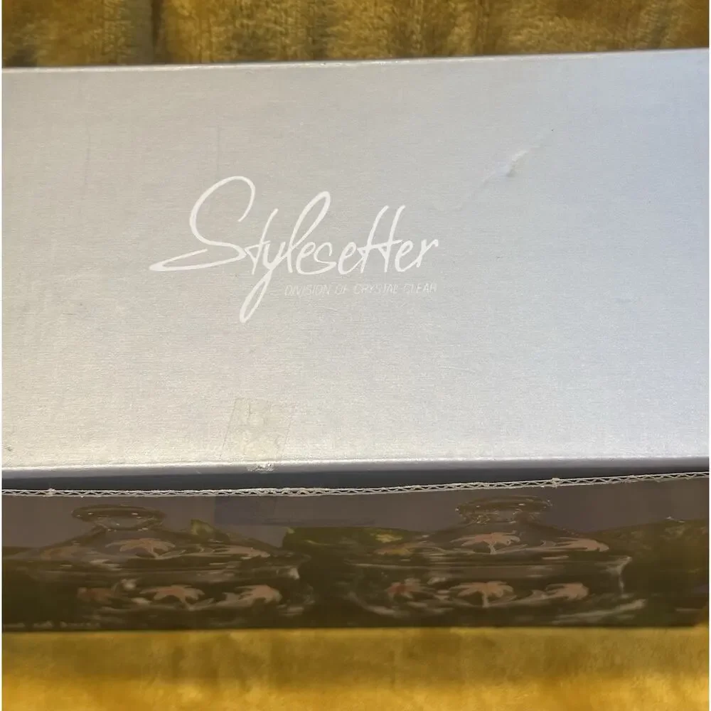 Stylesetter Pasabahce Turkey Set of 2 Glass Candy Dish Jar Lotus Flower Lid NIB